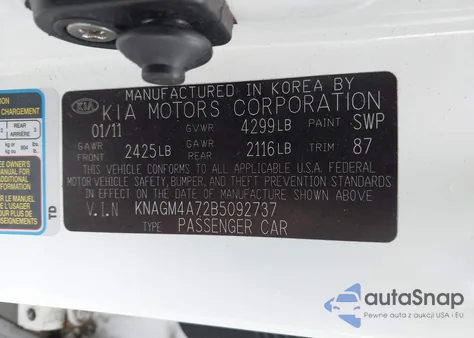 2011 Kia Optima Lx from USA, damaged, VIN KNAGM4A72B5092737
